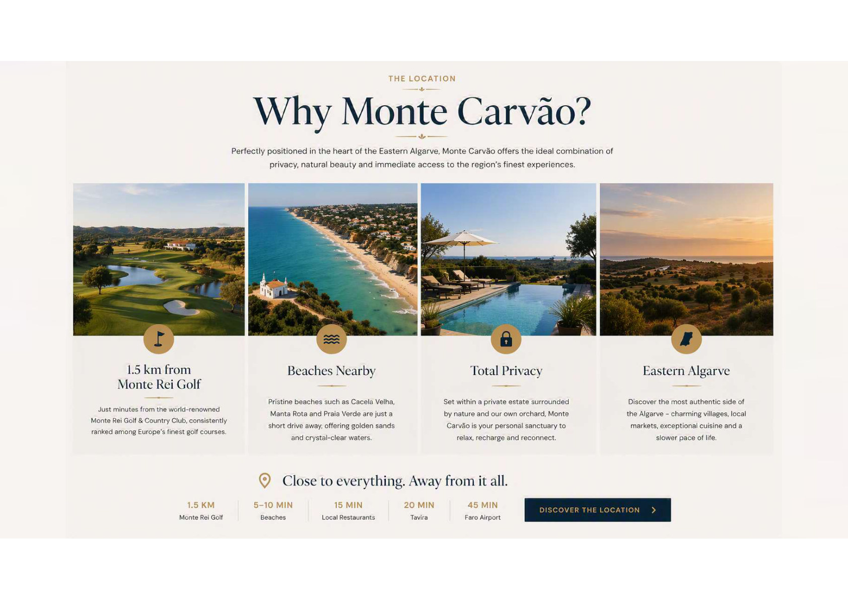 Why Monte Carvão section showing golf, beaches, privacy and Eastern Algarve location benefits